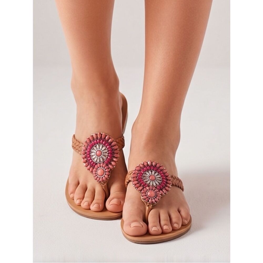 CHARMING CHARLIE | Beaded Tan Platform Flip Flop NEW Women’s Size 8